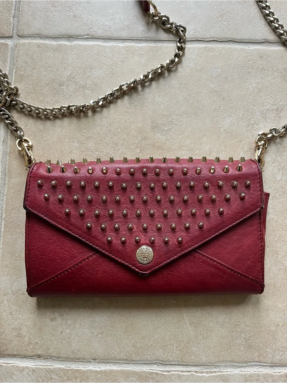 Rebecca Minkoff Red Studded Leather Crossbody with Chain Strap